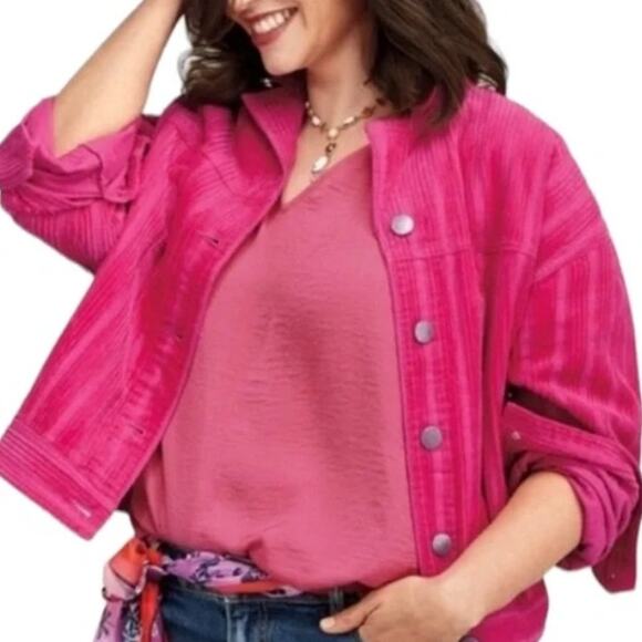 Cabi Pink Cheeky Topper Corduroy Jacket S Button Ribbed Knit Pockets Kawaii Prep - Picture 1 of 12
